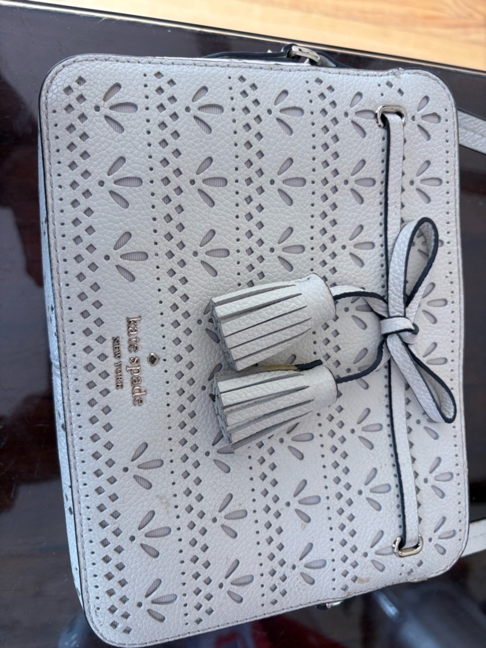 kate spade Cream Perforated Tassel Crossbody Bag - Picture 3 of 4